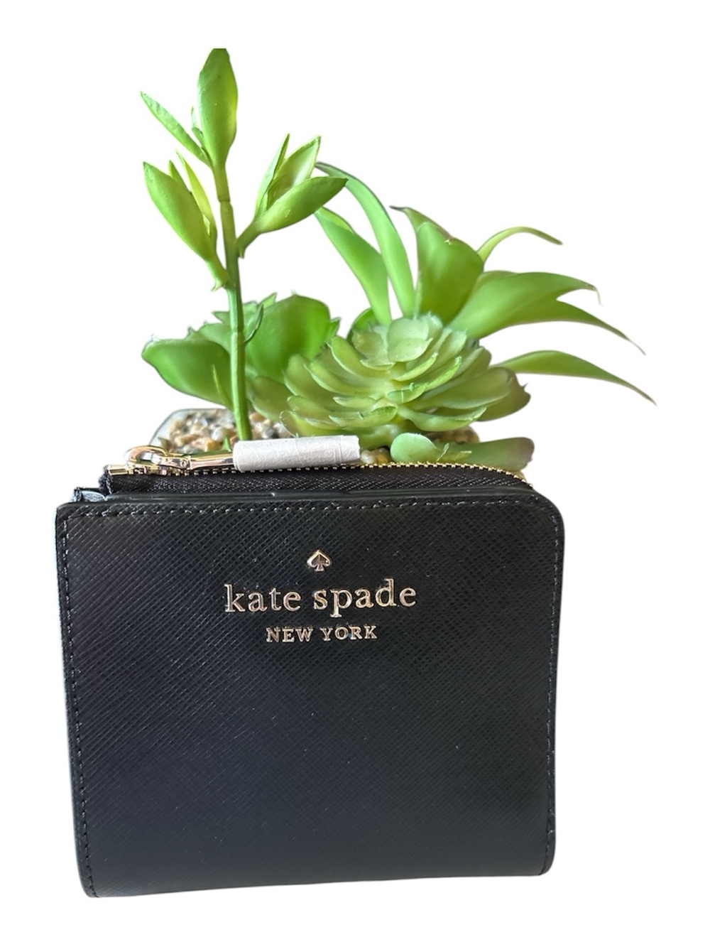 kate spade Black Saffiano Zip Card Wallet with ID Window